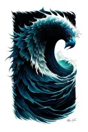 semicolon, ocean wave, phoenix tattoo design idea
