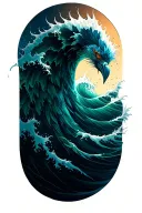 semicolon, ocean wave, phoenix tattoo design idea