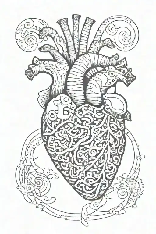 abstract design with the letters J and C inside a human heart tattoo design idea