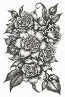 carnation, daffodil, daisy, rose, gladiolus flower tattoo design idea