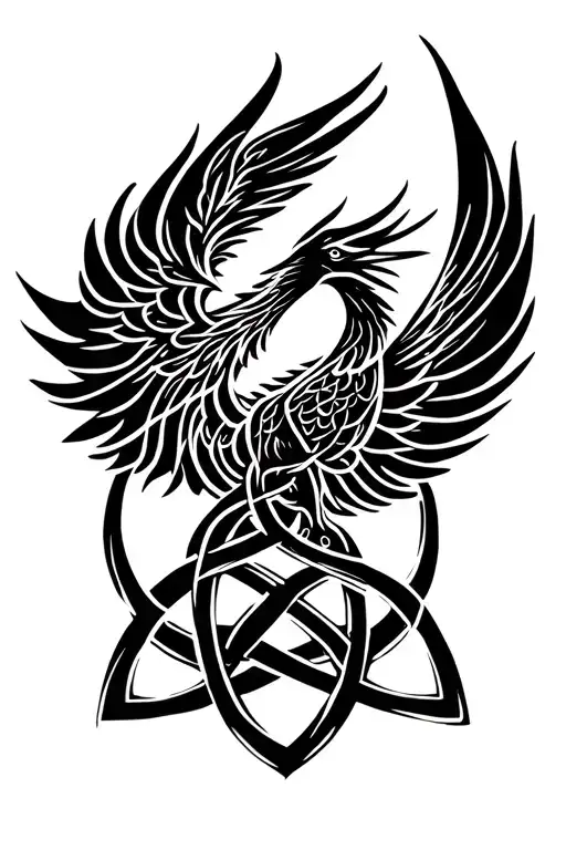 elegant phoenix rising intertwine Celtic knot design incorporating tattoo design idea