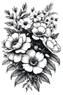 Birth Flowers for January, April, August and October and Zodiac signfor Leo, Aries, Libra and Aquarius. fine line  tattoo design idea