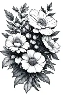 Birth Flowers for January, April, August and October and Zodiac signfor Leo, Aries, Libra and Aquarius. fine line  tattoo design idea
