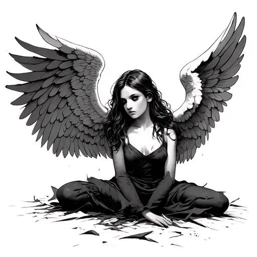 Fallen Angel - a girl depicted by the floor sideways tattoo design idea