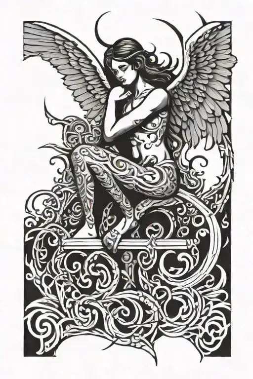 A angel over looking hell tattoo design idea