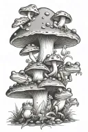 mushrooms and frogs tattoo design idea