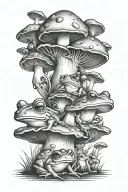 mushrooms and frogs tattoo design idea