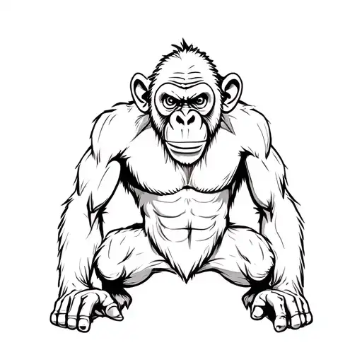 angry monkey with fists drilled into the ground chimp annoyed and symmetrical' tattoo design idea