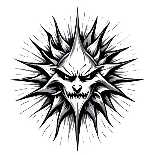 pointy sun with evil face  tattoo design idea