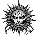 pointy sun with evil face  tattoo design idea