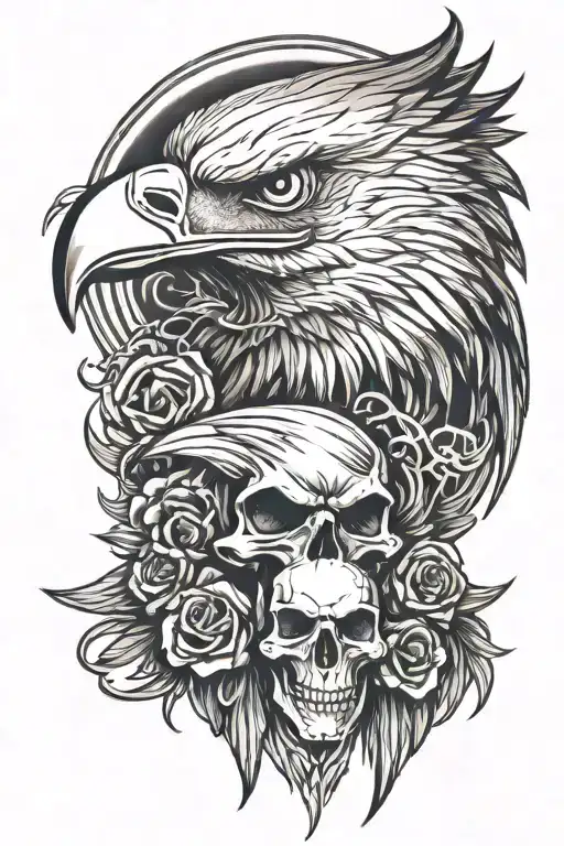 Harley eagle and skull wearing tattoo design idea