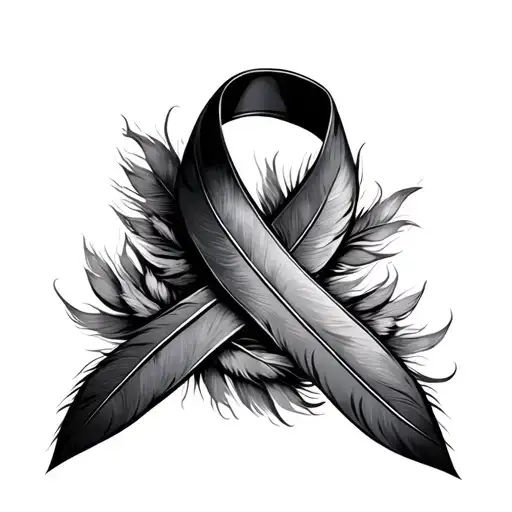 cancer ribbon made of feathers tattoo design idea