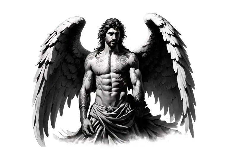 gaurdian angel  wings spread wide male tattoo design idea