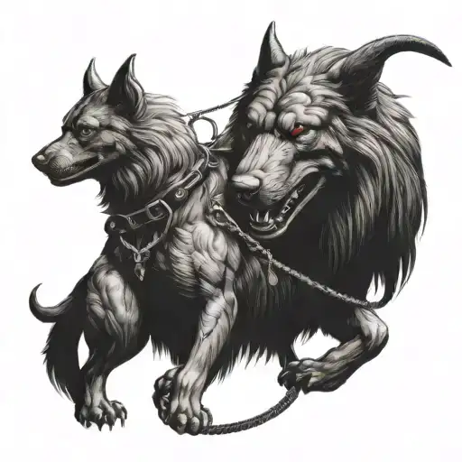 Cerberus on leash by Hades tattoo design idea