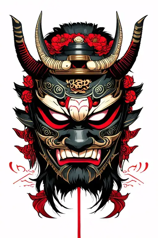 "Wabi Sabi" scary samurai mask tattoo design idea