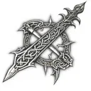 A somewhat ancestral sword in cyber sigilism tattoo and that is not so runic, that is something more tribal tattoo design idea