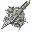 A somewhat ancestral sword in cyber sigilism tattoo and that is not so runic, that is something more tribal tattoo design idea