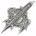 A somewhat ancestral sword in cyber sigilism tattoo and that is not so runic, that is something more tribal tattoo design idea