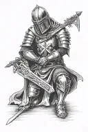 Templar knight kneeling praying hand tattoo design idea
