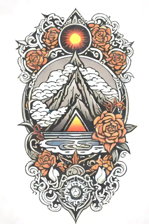 tpe mandala volcano tattoo design idea