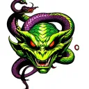 bomb, family name Nittayasit, green goblin head, snake, music tattoo design idea
