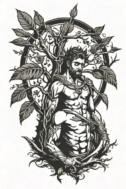 Black work Forearm tattoo of Saint Sebastian tied to a tree with arrows sticking out from his body tattoo design idea