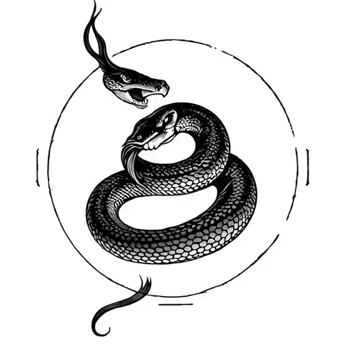 A full forearm sleeve tattoo design in dark and realistic black and grey style. The design features a large snake coiled tattoo design idea