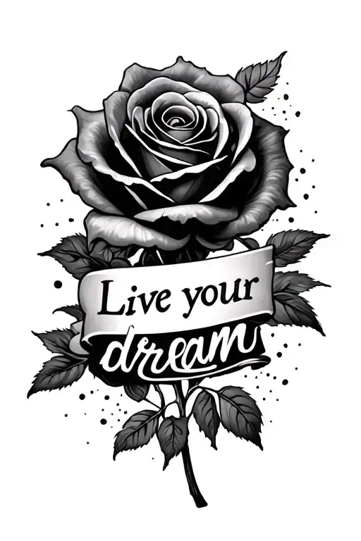 "Live your dream" rose and text tattoo tattoo design idea