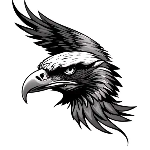 face of eagle, acuarius sign with the word love tattoo design idea