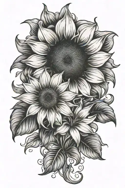 sunflower and Lilly flower sun and moon tattoo design idea