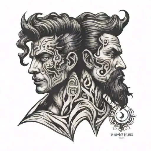 two black Gemini men faces good verses evil speak tattoo design idea