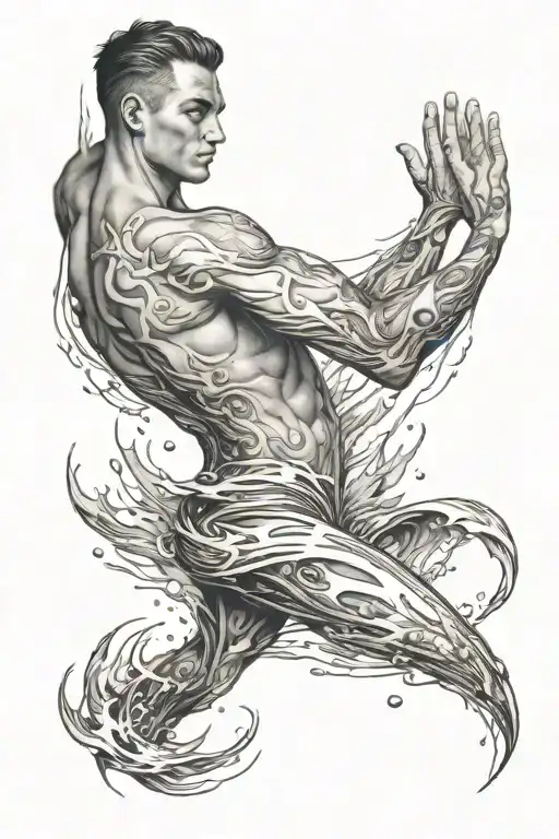 man with a short amount of water tattoo design idea