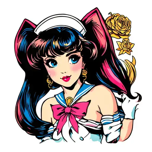 Pinup girl sailor moon tattoo design idea