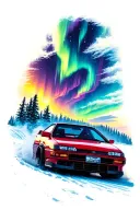 Toyota Treeno AE86 Initial Drift under the northern lights tattoo design idea