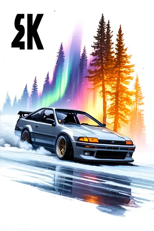 Toyota Treeno AE86 Initial Drift under the northern lights tattoo design idea