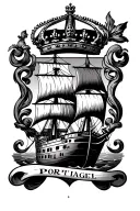 Portugal crest with ship and crown with scroll tattoo around it  tattoo design idea