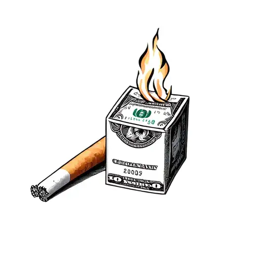 burning money in pack of cigarettes tattoo design idea
