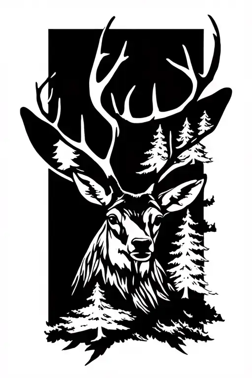 deer head with trees and hoof prints slowly fading tattoo design idea