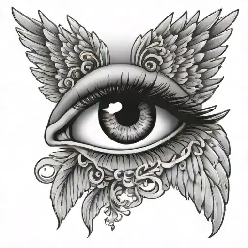 eye with angel wings tattoo design idea