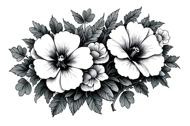 two inch tattoo of carnations, morning glory flowers, and clovers tattoo design idea