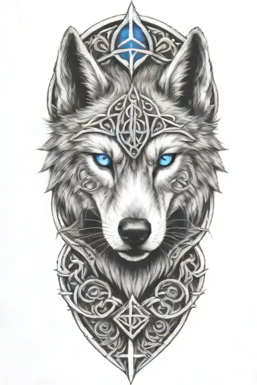 wolf with blue eyes on armor tattoo design featuring Celtic trinity knot  tattoo design idea