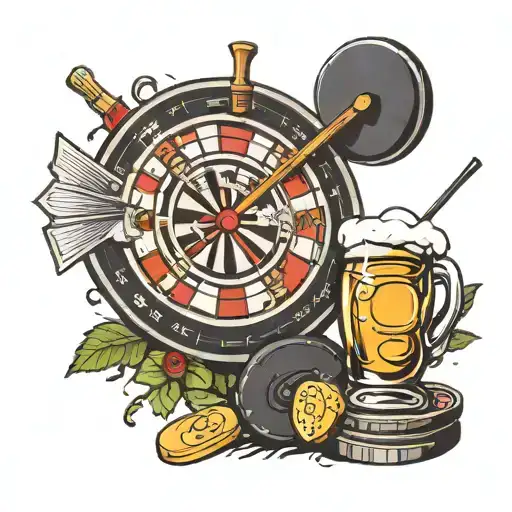 dartboard, crossbow, poker chip, cards, beer brewing process tattoo design idea