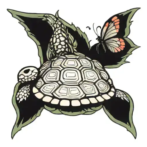 turtle and butterfly  tattoo design idea