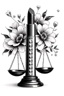 rhinestone tube of lipstick as a balancing scale with cosmo flowers around it tattoo design idea