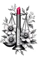 rhinestone tube of lipstick as a balancing scale with cosmo flowers around it tattoo design idea