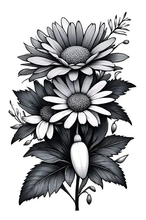 aster and snow drop flower intertwined tattoo design idea