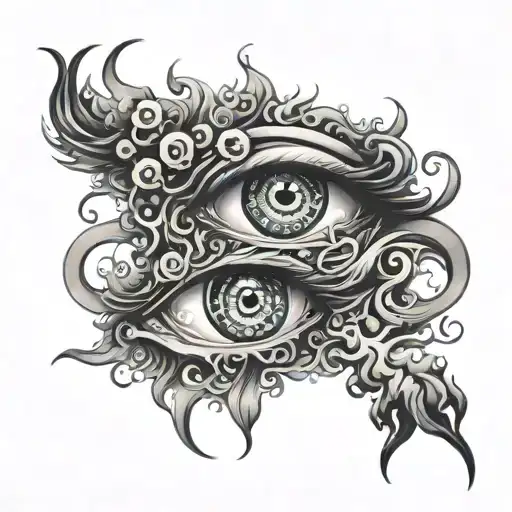 Multiple eyes in long smoke in gothic style tattoo design idea