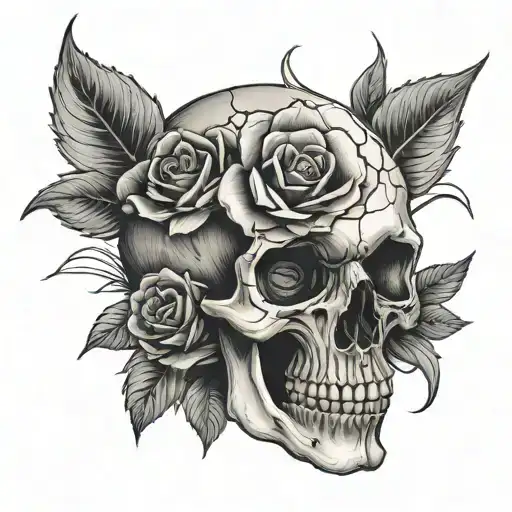skull an rose beautifully broken tattoo design idea