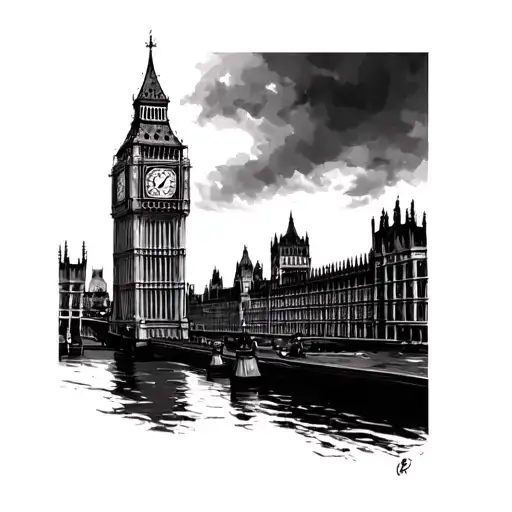 Scenic London Big Ben Gloomy tattoo design idea