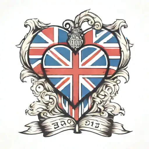 british flag and heart  tattoo design idea